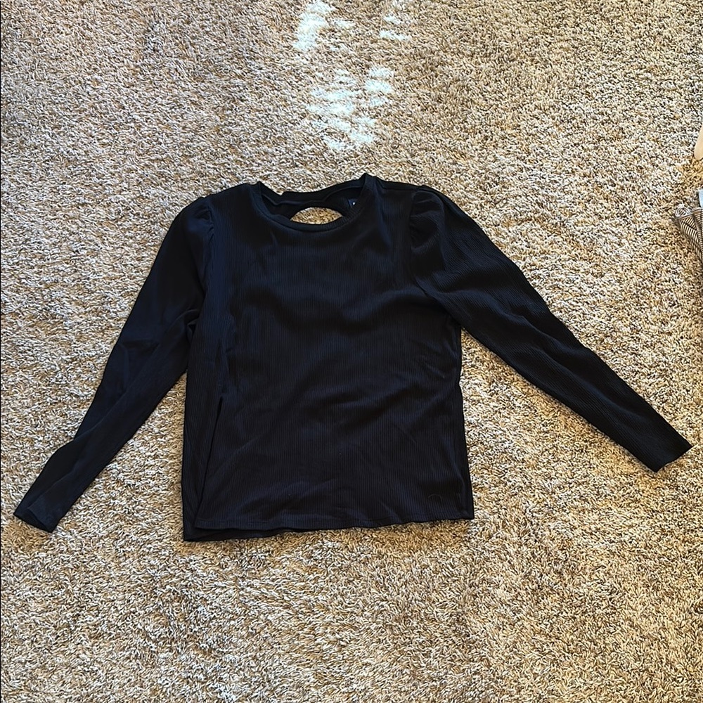 GAP Factory Outlet - Black Long Sleeve Puff Shoulder Keyhole Back Top